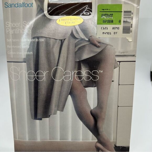 VTG JCPenney Pantyhose Sheer Caress Silky Sheer deep brown Average Contr… - Picture 1 of 4